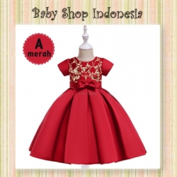 PD576 Dress Anak Merah Dress Pesta Anak Merah Gaun Pesta Anak Merah Bordir Bunga  large